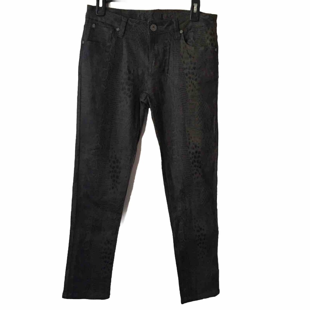 Velvet Heart Snakeskin Pants Skinny Jeans 10/30 Green Black Stretch NWOT